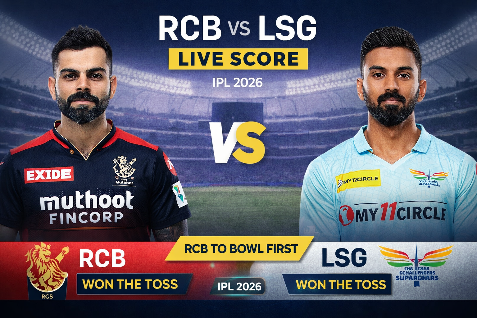 RCB vs LSG Live Score IPL 2026: Toss Update