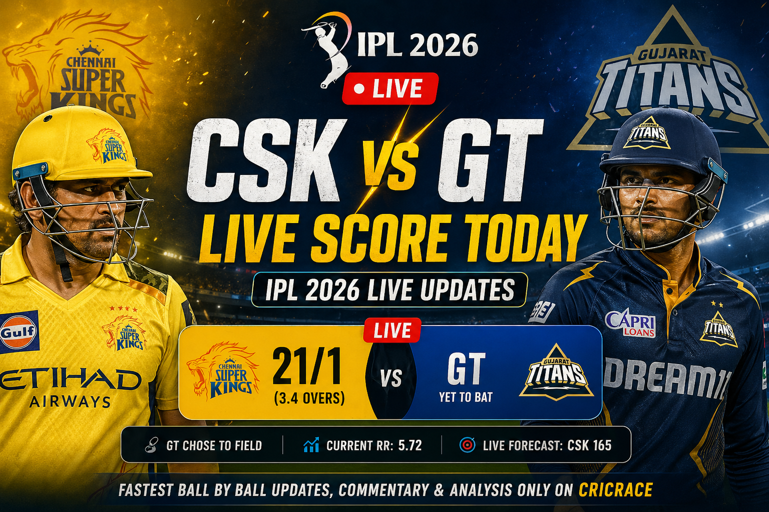 CSK vs GT Live Score Today – IPL 2026 Live Updates