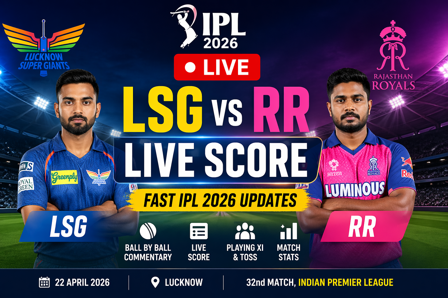 LSG vs RR Live Score Today IPL 2026 – Fast Updates