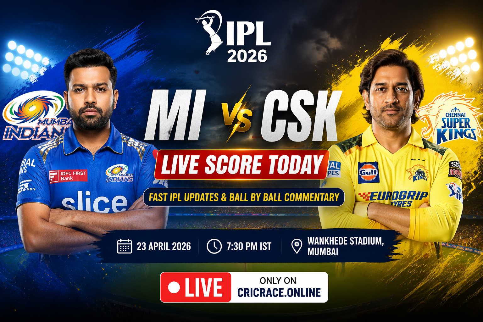 MI vs CSK Live Score Today – Fast IPL Updates 2026